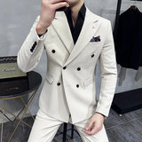 Riolio  ( Blazers + Pants ) Boutique Fashion Solid Color Double-breasted Men's Casual Business Slim Suit 2-piece Set Groom Wedding Dress