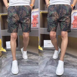 Riolio  Camouflage Tiger Pattern Men Fashionable Breathable Dark Green Waist Drawstring Beach Shorts