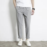 Riolio  Korean Summer New Vintage Casual Versatile Straight Suit Pants Men Solid Button Zipper Pockets Patchwork Loose Business Trousers