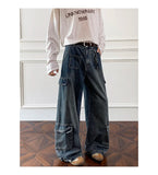 Riolio  Men Workwear Cargo Jeans New Multi Pocket Loose Straight Leg Baggy Streetwear Denim Pants Urban Casual Trousers 2025 Autumn