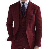 Riolio  New Wool Tweed Winter Men Suit's For Wedding Formal Groom Tuxedo Herringbone Male Fashion 3 Piece Suit (Jacket + Vest + Pants)