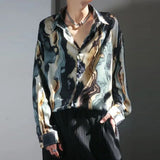 Riolio  Fall Harajuku Shirts Men Y2K Style Graphic Print Long Sleeve Shirt Streetwear Mens Clothing Fashion Lapel Button-up Shirts