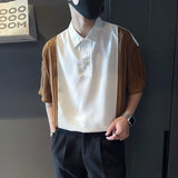 Riolio  Spliced contrasting Shirt Men's Trendy Brand Slim Short-sleeved Shirt Men's Summer Trendy Casual Versatile Tops