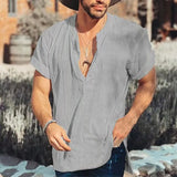 Riolio  New Fashion Cotton Linen Mens Shirts Casual Solid Color V-neck Long Sleeve Blouse Thin Summer Oversized Loose Shirts For Men