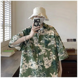 Riolio Summer New Retro Printed Shirt American Men and Women Trendy Hip Hop Personalized Vacation Casual Short Sleeve Top y2k