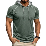 Riolio  Men's Short Sleeve Hoodie Contrast Stitch Raglan Sleeve Drawstring Casual Summer Pullover