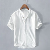Riolio Cotton Linen Men's T-irt Summer Vintage Flax ort Sve Stand Collar White  irt Linen irt Breathable Lightweight ...