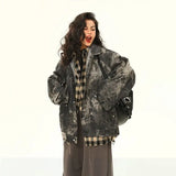 Riolio American high street men and women trendy sexy camouflage tie dye denim jacket for couples loose hip-hop retro casual top y2k