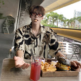 Riolio Summer Set Men Fashion Retro Print Set Men Korean Loose Flower Shirt Shorts Two-piece Set Mens Hawaiian Sets Large Size 5XL