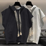 Riolio  Hooded Sleeveless T-shirt Men's Summer New Plus Size Solid Color Loose All-match Vest Tops Street Casual Fashion Men Clothing
