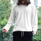 Riolio Spring And Autumn Korean Style Sweater Men's Casual Loose Plus Size men's Clothing Waffle Fabric Crew-neck Long-sleeved Pullover