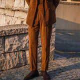 Riolio  Mens Gurkha Trousers Corduroy Side Buckle Adjustable Waist Casual Suit Pants Autumn Business All-Match Straight Pants Men'S Wear