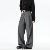 Riolio  Grey Black Suit Pants Men Fashion Society Mens Dress Pants Korean Loose Wide Leg Pants Mens Office Formal Trousers Large Size
