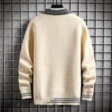 Riolio Autumn Winter Men Sweater Warm Top New Fashion Stitching Color Matching Pullover Round Neck Sweater Thickened Knitted Sweater