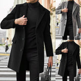 Winter Men Coats Woolen Solid Long Sleeve Jackets Fleece Men Overcoats Streetwear Fashion Long Trench Outerwear