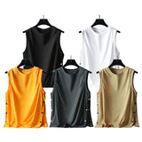 Riolio  Summer Fashion Round Neck Loose Casual Cotton Vest Male Sleeveless Breasted All-match Pullover Tank Top Men Solid Color T-shirt