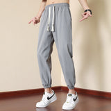 Riolio Summer Straight Loose Youth Fashion Mens Pants Casual Solid Quick Drying Ice Silk Sports Pants Sweatpants Thin Large Trousers