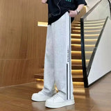 Riolio  Spring Summer Teen Casual Loose Trendy Striped Mid-high Waist Wide-leg Straight Trousers