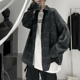 Riolio  Retro Plaid Shirt Men's Loose Long-sleeved Trendy Handsome Thin Jacket Versatile Shirt