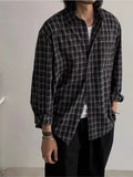 Riolio Classic Retro Japanese Sle Plaid irt Loose Casual ex Spring Autumn Thin Outerwear Long Sve Polyester Fiber