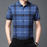 Riolio  Men's Short Sleeved Shirt Summer Plaid Middle aged Business Casual Thin Top