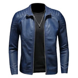 Riolio Spring New Men Solid Color Fashion Long Sleeve Faux Leather Coats Male Stand Collar Leather Jacket