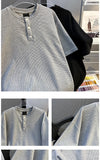 Riolio American Retro Henry Neck Short-sleeved T-shirt Korean Style Fashion Waffle Loose Niche Design Sense Casual T-shirt Trendy Top