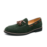 Riolio  Spring Luxury Brand Suede Men's Tassel Design Loafers Slip-on Handmade High Quality Nubuck Leather Shoes Pointed Toe Thick Sole