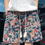 Riolio  Printed Ethnic Style Men Summer Thin Casual Sports Vacation Style Beach Five-point Pants