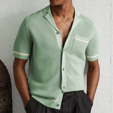 Riolio  Summer New Trend Men Fashion Polo Shirt Light Luxury Hollow Out Knitted T-shirt American Style Casual Short Sleeve Cardigan Tops