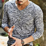 Riolio  Spring New Men's V-Neck Black T-Shirt Casual Long Sleeve Fashionable Urban Top Loose Fit Male Basic Crew Neck Tee
