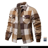 Riolio Mens Flannel Plaid Sherpa Fleece Lined Winter Jacket Turn Down Collar Thicken Warm Casual Shirt Jackets Coats Men