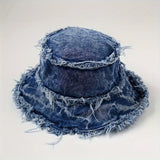 Riolio  Fashion Vintage Distressed Denim Bucket Hat, Wide Brim Outdoor Summer Beach Sun Cap