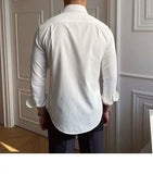 Riolio Spring Leisure British Business Shirt Design British Men Cuba Collar Slim Solid White Shirt Camisa Social Masculina Men Shirt