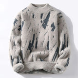 Riolio  Men's Fashionable Personality Graffiti Half Turtleneck Thickened Sweater Knitted Thread