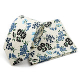 Riolio  Men's Floral Cotton Tie Pocket Handkerchief Set White Blue Woven Necktie Flower Leaves Pattern Wedding Party Accessories Gifts