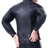 Riolio  Fashion Black Faux Leather Men Oversize Fitness Shirts Long Sleeves Pocket PU Metal Fastener Tops Tees Sexy Slim Fit Sexy Shirt
