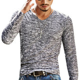 Riolio  Spring New Men's V-Neck Black T-Shirt Casual Long Sleeve Fashionable Urban Top Loose Fit Male Basic Crew Neck Tee