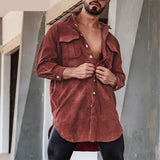 Riolio Casual Men's Mid-length Suede Loose Shirts Tops Autumn Hot Sale Winter Vintage Lapel Collar Button Up Blouse S-5XL