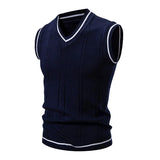 Riolio Men's Fashion New V-neck Sleeveless Sweater Embroidered Color Matching Leisure Lined Vest Men's Top