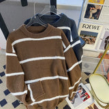 Riolio  New Korean Trendy Men Sweater Light Luxury Knitted Drooping Stripe O Neck Long Sleeve Pullover Casual High Street Knitwear M-3XL