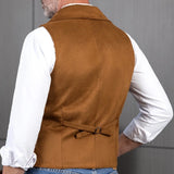 Riolio  Men Vest Brown Double Button Frosted Velvet Waistcoat For Banquet Birthday Wedding Business Work Formal Set Men Suit Vest