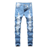Riolio  Men Fashion Street Style Ripped Skinny Jeans Vintage Wash Solid Denim Trouser Mens Casual Slim Fit Pencil Denim Pants Hot Sale