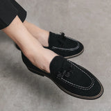 Riolio  Spring Luxury Brand Suede Men's Tassel Design Loafers Slip-on Handmade High Quality Nubuck Leather Shoes Pointed Toe Thick Sole