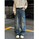 Riolio Cargo jeans men New High Street Gothic Punk Dark Trousers  Harajuku Retro Baggy Jeans Men Street Fashion Straight Leg Pants