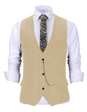 Riolio  V Neck Style Men's Suits Vest Herringbone Wool Classical Causal Slim Fit Men's Waistcoat With Pocket For Wedding Groomesmen