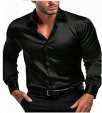 Riolio Spring and Autumn New Silk Fabric Fashion Men's Long-sleeved Men's Business Casual Shirt Long-sleeved Shirt