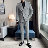 Riolio  British Style Men's Plaid Suit Double Breasted Two Piece Set Fashionable City Casual Slim Fit Regular Thickness Autumn Wear