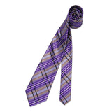 Riolio Purple Striped Plaid Silk Tie Set Pocket Square Cufflinks Wedding Accessories 8cm Ties Gift For Men