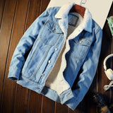 Riolio Men Winter Autumn Jacket Denim Inner Fleece Thicken Winter Jeans Jacket Coat Men's Turn-down Velvet Jacket Mens Fur Parkas